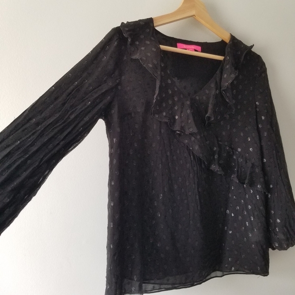 Lilly Pulitzer Olenna Silk Metallic Black Top XS - Picture 7 of 12
